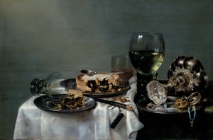 Mesa de desayuno con pastel de moras, 1631