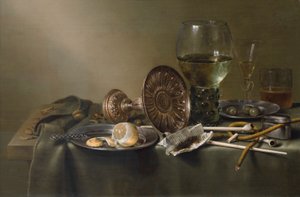 Bodegón con copas y tabaco de Willem Claesz. Heda