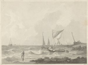 Barcos de pesca en una cabeza de puerto de Willem Hendrik Hoogkamer