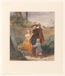 Un padre con dos hijos en la tumba de la madre de Willem Hendrik Schmidt