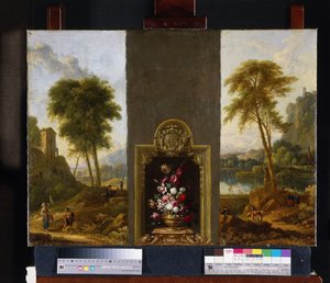 Bodegón de flores en marco con monograma de Willem Hendrik Wilhelmus van Royen (attributed to)