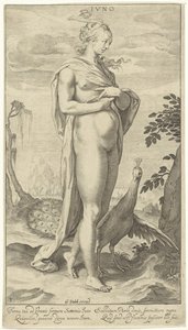 Juno con pavo real Iuno (título sobre el objeto) Sentencia de París (título de la serie) de Willem Isaacsz. van Swanenburg
