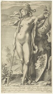 Minerva junto a un árbol Palas (título sobre el objeto) Sentencia de París (título de la serie) de Willem Isaacsz. van Swanenburg