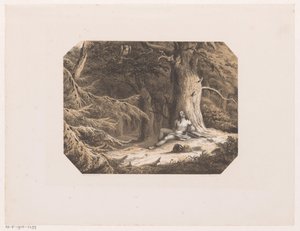 Hombre medio desnudo en el bosque de Willem Jacob Hofdijk