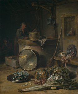 Interior campesino con mujer junto a un pozo, c.1642-43 (óleo sobre tabla) de Willem Kalf