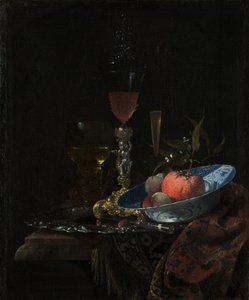 Copa de vino y un cuenco de frutas, 1663 de Willem Kalf