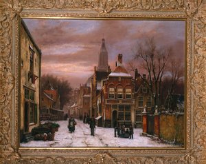 Escena Invernal: una Calle Holandesa con numerosas Figuras de Willem Koekkoek