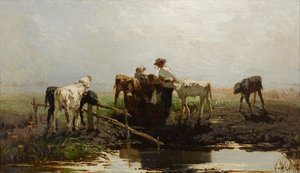 Terneros en un comedero de Willem Maris