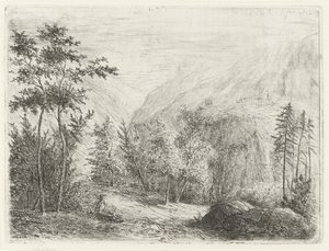 Paisaje de montaña con una figura descansando a lo largo del camino. de Willem Matthias Jan van Dielen