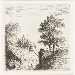 Paisaje montañoso con dos árboles en una roca de Willem Matthias Jan van Dielen
