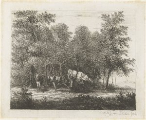 Paisaje con un hombre con un carro completamente cargado y un caballo enjaezado de Willem Matthias Jan van Dielen