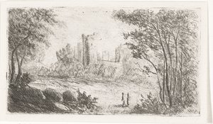 Paisaje con ruinas de castillo y dos figuras. de Willem Matthias Jan van Dielen