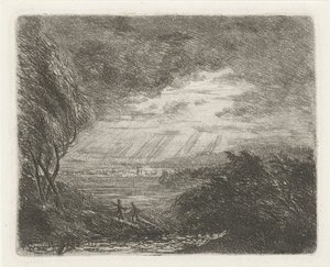 Paisaje con dos figuras en tormenta y lluvia de Willem Matthias Jan van Dielen