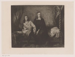 Los hermanos De Witt sentados en una cama en la puerta de la prisión de Willem Philip van der Veken (attributed to)