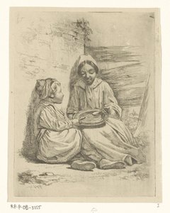 niña, y, un, niño, cuchara, de, un, placa de Willem Pieter Hoevenaar