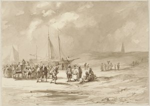 Playa con pescadores