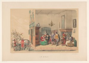 Segundo grupo de mascarada de Utrecht en 1856 En casa (título sobre objeto) Nuestra patria hacia mediados del siglo XVII, propuesta por S.H. estudiantes, miembros de Mutua Fides, en la celebración del 220 aniversario de la Utrechtsche Hoogeschool, el 25 de