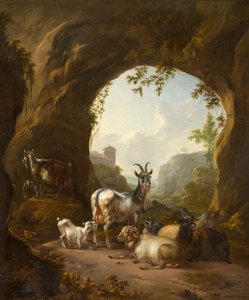 Cabras y ovejas en una gruta