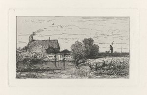 Vista de una granja en el agua de Willem Roelofs (I)