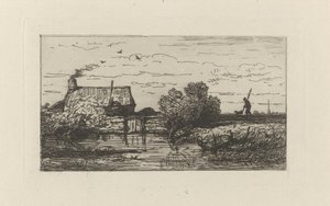 Vista de una granja en el agua de Willem Roelofs (I)