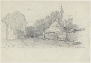 Vista de una calle con un carro en Barbizon de Willem Roelofs (I)