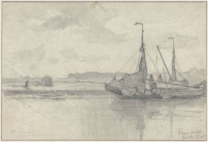 Barcos de pesca en un paisaje de Papendrecht de Willem Roelofs (I)