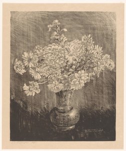 Crisantemos en un jarrón de Willem Roelofs (II) (signed by artist)