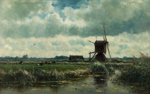 Paisaje de pólder con molino de viento cerca de Abcoude