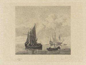 Barcos de vela en mares tranquilos de Willem Steelink (II) (signed by artist)