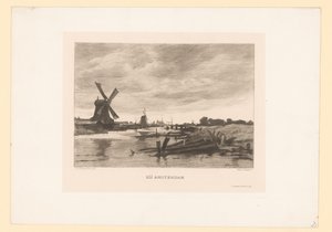 Paisaje con molinos a lo largo de un canal
Cerca de Ámsterdam (título en el objeto)