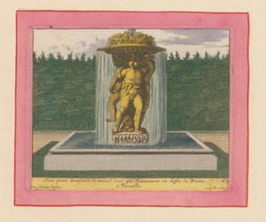Brunnen mit einer Statue von drei tanzenden Putti, die eine Schale über ihren Köpfen tragen de Willem Swidde