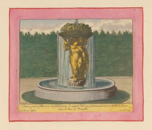 Brunnen mit einer Statue von drei Frauen, die einen Korb über ihren Köpfen tragen de Willem Swidde
