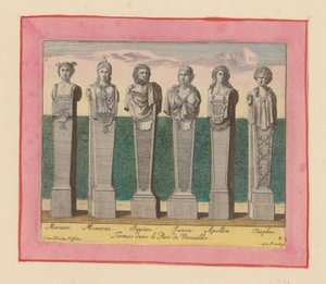 Hermes von Merkur, Minerva, Jupiter, Juno, Apollo und Daphne de Willem Swidde