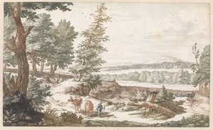Paisaje con burros en un camino de Willem Swidde
