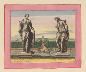 Statuen einer Nymphe mit Lorbeerkranz und einer Tänzerin de Willem Swidde