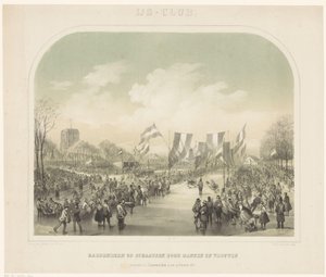 competición de patinaje sobre hielo Ice-club / Speed ​​​​skating de hombres y mujeres celebrado en Leeuwarden el 22 de febrero de 1855 (título sobre objeto)