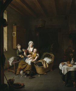 Una madre alimentando a su hijo de Willem Van Mieris