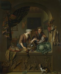 Mujer y pescadero en la cocina. 1713 de Willem Van Mieris