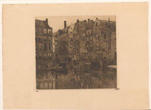 Oudezijds Voorburgwal y el Oudezijds Kolk en Ámsterdam de Willem Witsen (signed by artist)