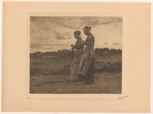 Dos tejedoras de pie en un paisaje de Ede de Willem Witsen (signed by artist)