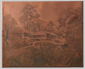 Buitenzorg, casas kampong, Salak y Cedeh a la derecha al fondo de Willem Arnoldus Witsen