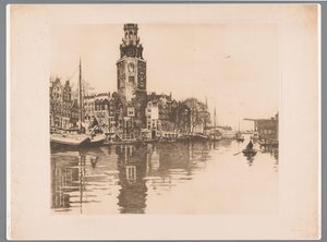 Vista de la Montelbaanstoren en Ámsterdam
Oude Schans con Montelbaanstoren y barco de remos (título original) de Willem Arnoldus Witsen