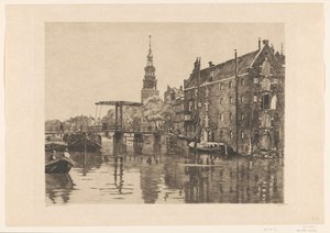 Vista de un puente cerca del almacén de Sweeden en Ámsterdam de Willem Arnoldus Witsen