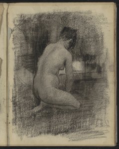 Desnudo femenino arrodillado en un interior