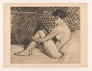 Joven desnuda con los brazos alrededor de las rodillas
Desnudo, con las rodillas levantadas, sentado en un diván (título original) de Willem Arnoldus Witsen