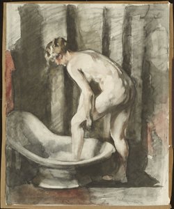 Mujer desnuda, entrando en la bañera