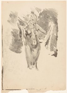 Mujer desnuda de pie secándose