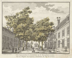 Vista del patio de la Leprozenhuis de Ámsterdam de Willem Writs