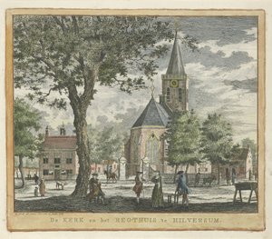 Iglesia y casa rectoral en Hilversum en 1762 (antes del incendio de 1766)
La iglesia y la rectoría de Hilversum (título en el objeto) de Willem Writs