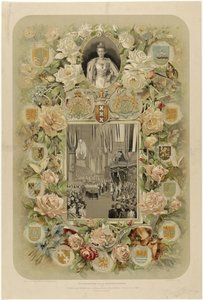 En recuerdo de la Coronación Solemne de S.M. la Reina Guillermina, en la Nieuwe Kerk de Amsterdam - 6 de septiembre de 1898 (título en el objeto)